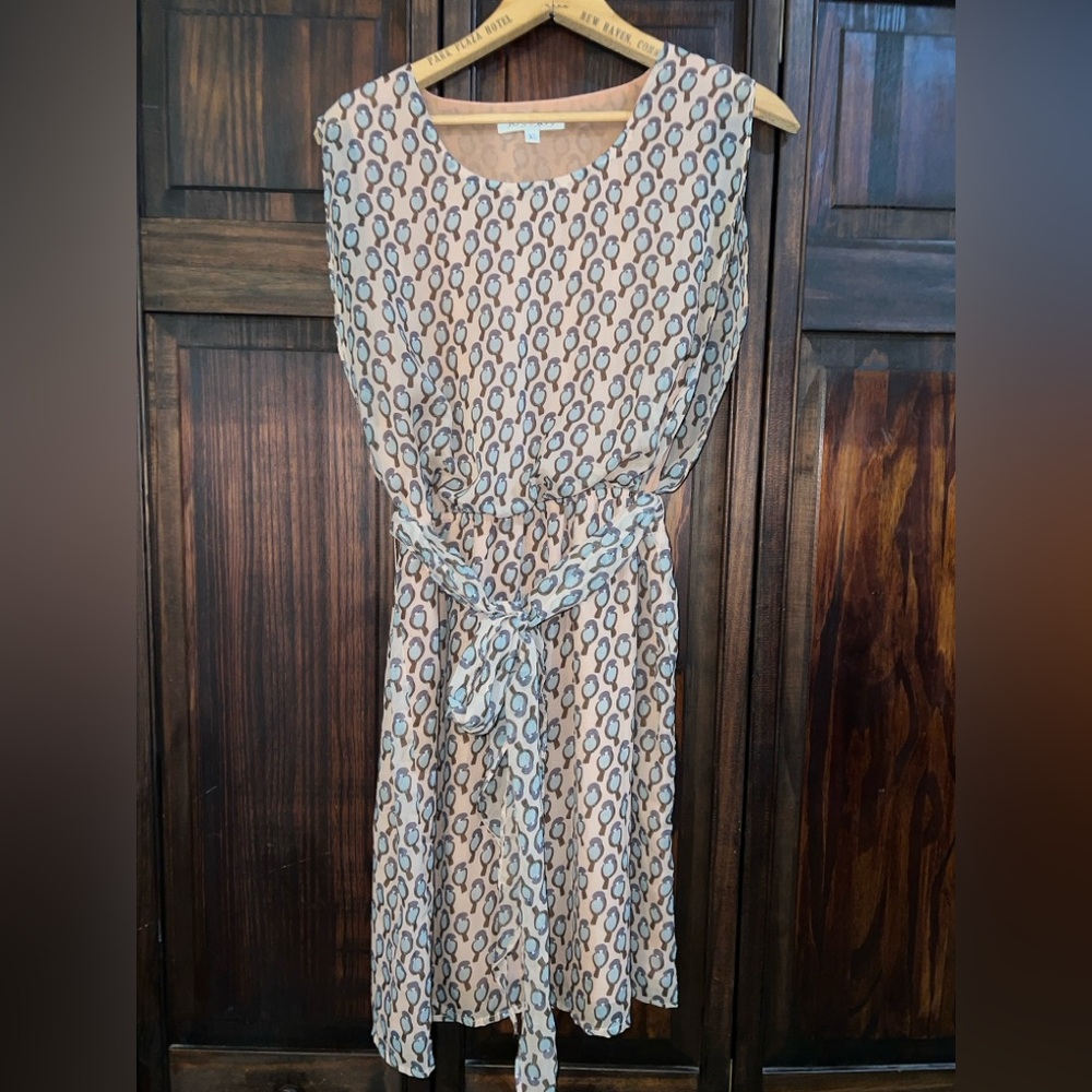 Joy Joy Patterned Midi Dress in Cream and‎ Brown